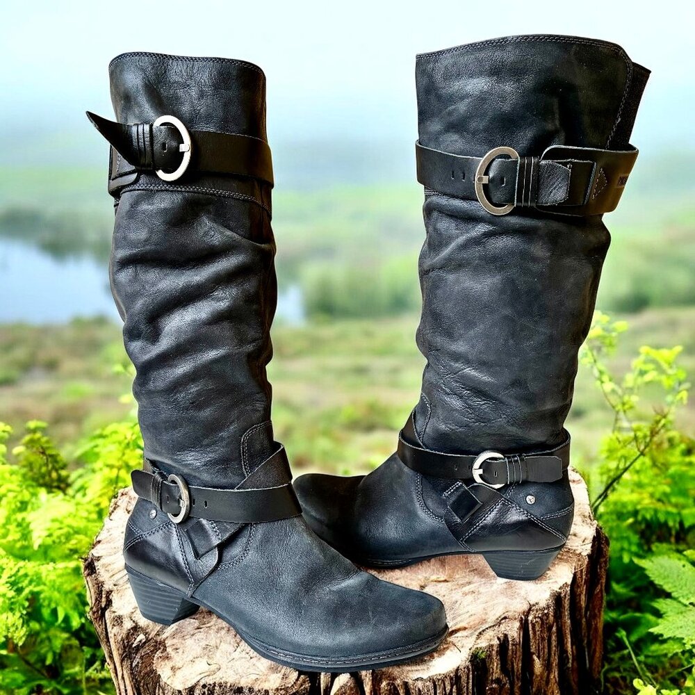 Pikolinos Tall Boot Brujas Gray Leather Slouch Zipper Spain EUR 40 US 9 9.5